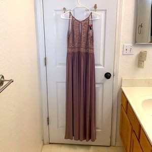 Pale brown floor length dress with lace Size 3/4.